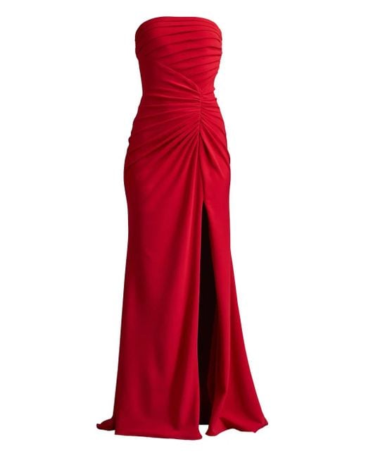 Tadashi Shoji Red Pleated Crepe Maxi Dress