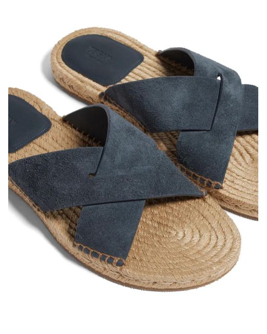 Zegna Blue Crossover-Strap Suede Espadrilles for men