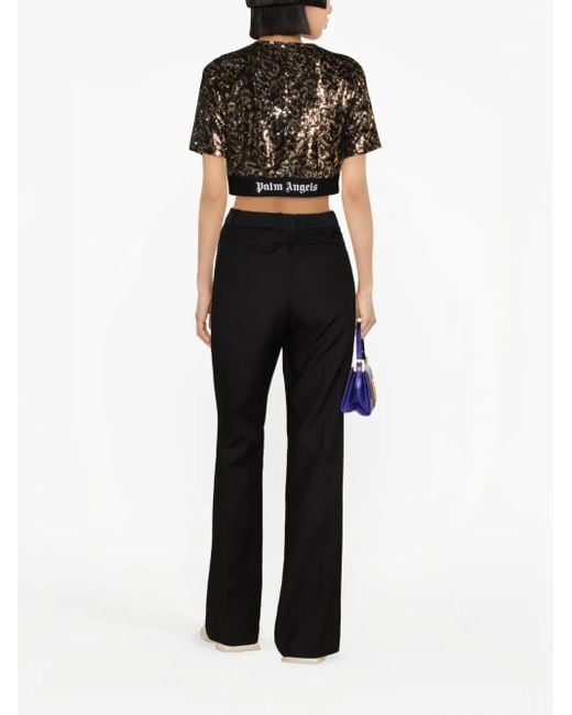 Palm Angels Black Sequin-Embellished Crop Top