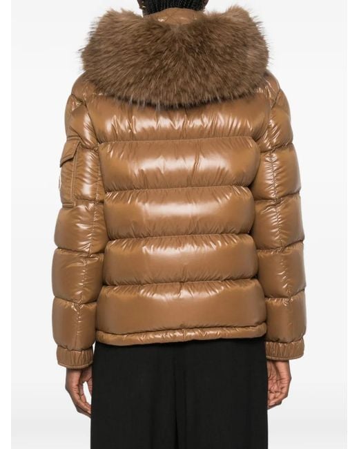 Moncler Brown Fur-Trim Quilted Jacket