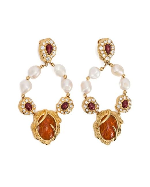 Roberto Cavalli Oorbellen Verfraaid Met Parels in het Metallic