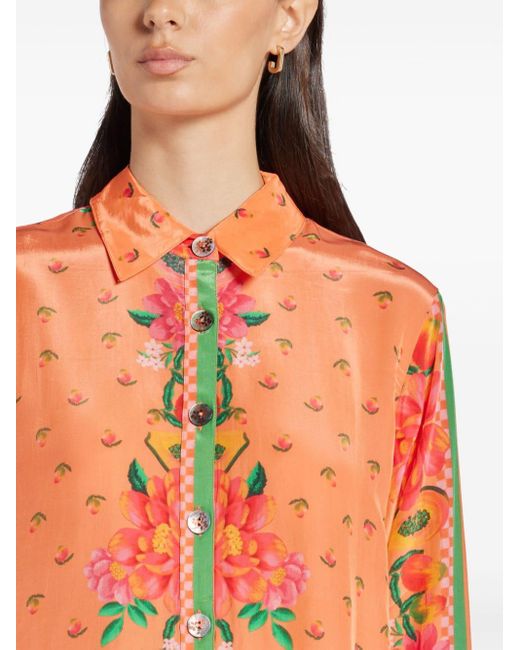 Farm Rio Orange Floral-print Long-sleeves Shirt