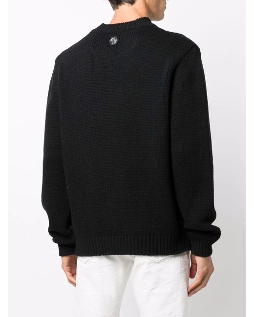 Philipp Plein Gray Patterned Intarsia-Knit Jumper