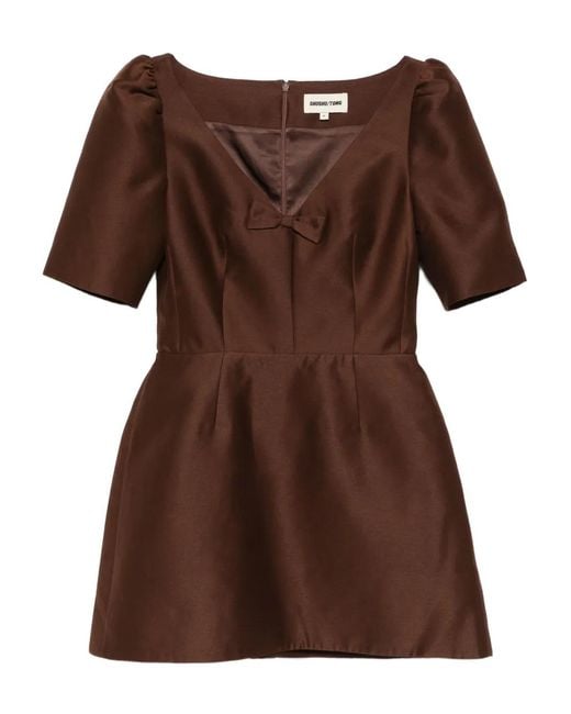 ShuShu/Tong Brown Bow-Detailing Puff-Sleeve Dress