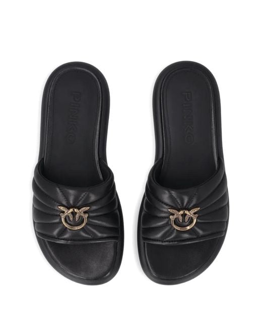 Pinko Black 'Fiona' Leather Slides