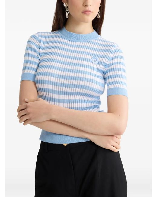 Patou Blue Striped-Pattern Ribbed Top