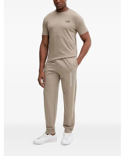 EA7 Natural Logo-Print Drawstring Track Pants for men