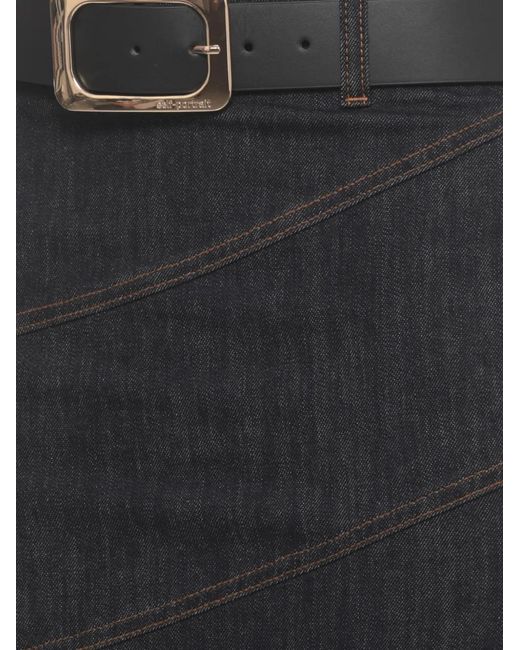 Self-Portrait Blue Denim Belted Midi Skirt
