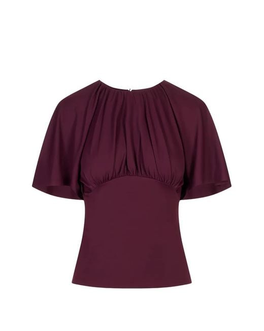 Rabanne Purple Gathered Flutter-Sleeve Blouse