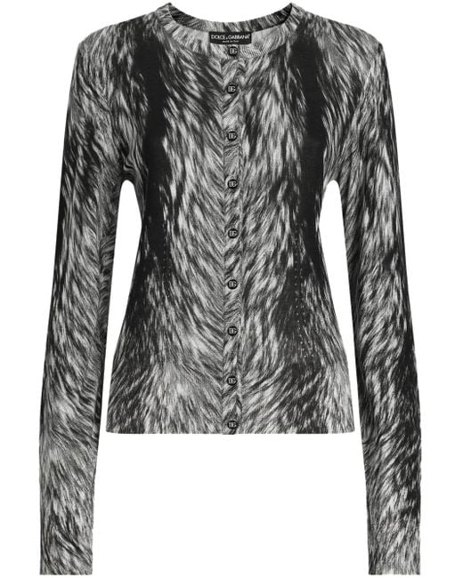 Dolce & Gabbana Black Fur-Print Cardigan