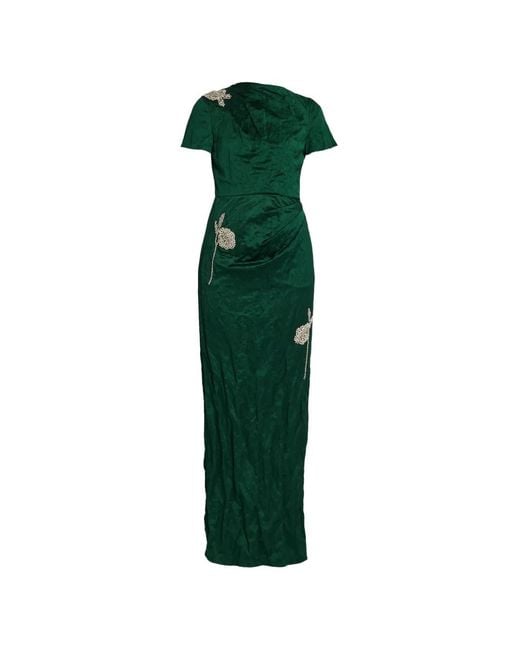 Erdem Green Crystal-Embellished Textured Maxi Gown