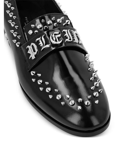 Philipp Plein Black Stud-Embellished Leather Loafers