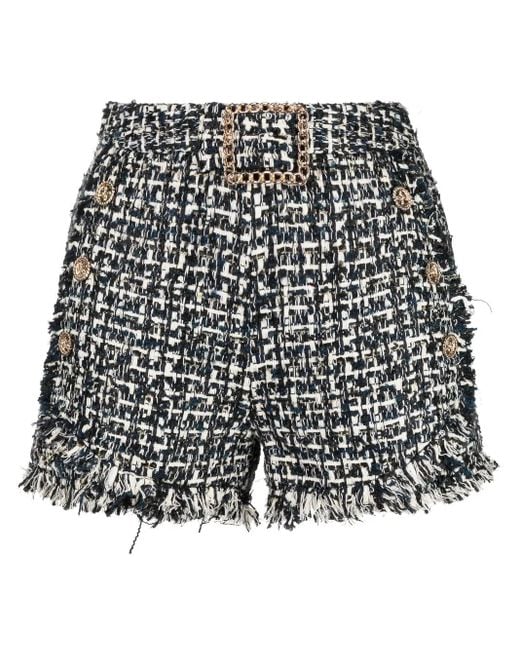 Edward Achour Paris Black Rough-Cut Tweed Shorts