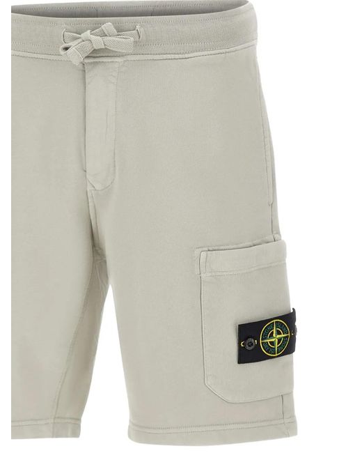 Stone Island Gray Drawstring-Fastening Cotton Shorts for men
