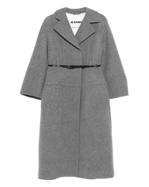 Jil Sander Gray Belted Wool-Cotton Coat