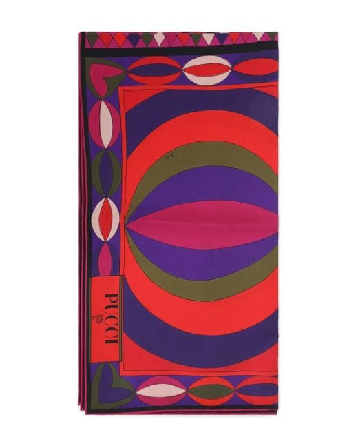 Fular de seda con motivo geométrico Emilio Pucci de color Red