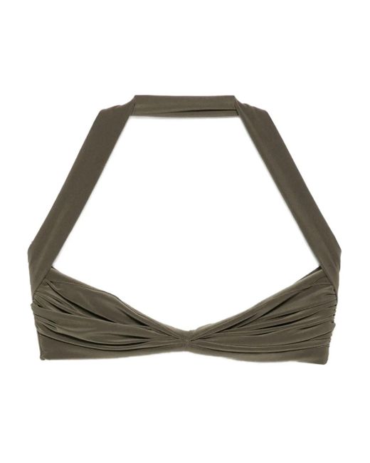 Norma Kamali Metallic Bill Halter-Neck Draped Bikini Top