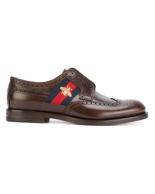 Gucci Brown Bee GG Web Trim Brogues for men