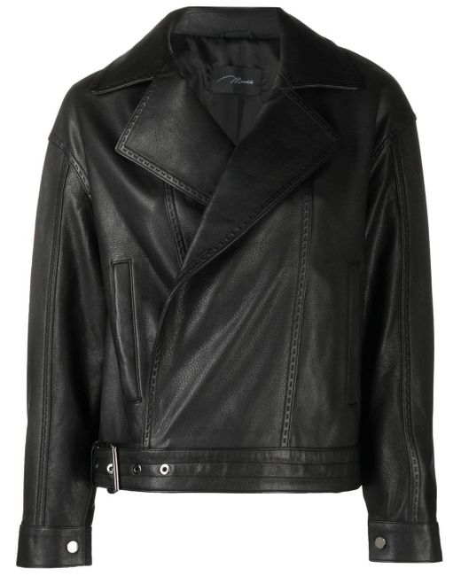 Manokhi Spread-collar Leather Biker Jacket in Black | Lyst