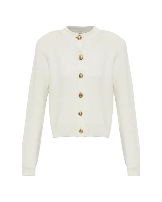 Balmain White Shoulder-Pad Button-Up Wool Cardigan