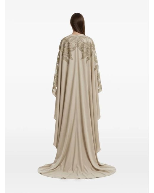Saiid Kobeisy Natural V-Neck Cape-Effect Gown