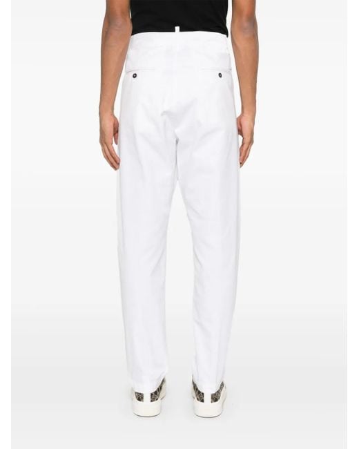 DSquared² White Pleated Cotton Trousers for men