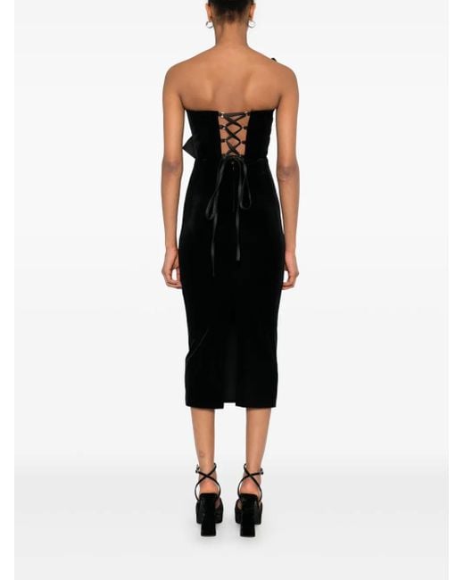 Nissa Black Bow-Detailing Velvet Midi Dress