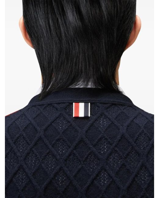 Thom Browne Blue Argyle Intarsia Cashmere Cardigan for men