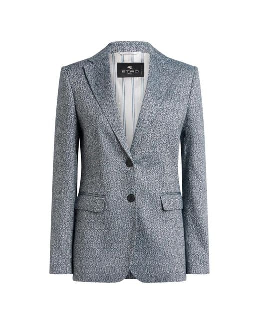 Etro Blue Jacquard Single-Breasted Jacket