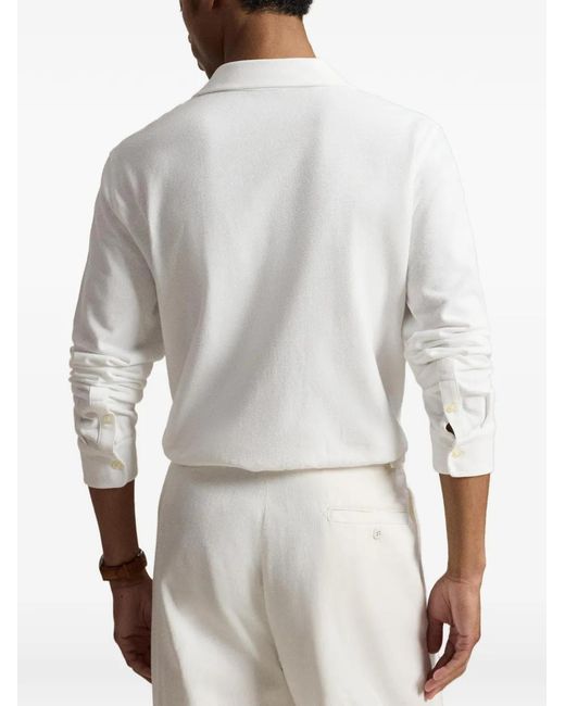 Polo Ralph Lauren White Embroidered Mesh Polo Shirt for men