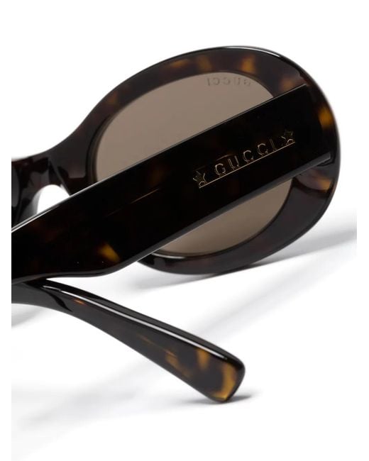 Gucci Brown Tortoiseshell Oval-Frame Sunglasses
