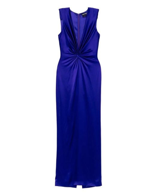Tom Ford Blue Ruched Detailing Evening Dress
