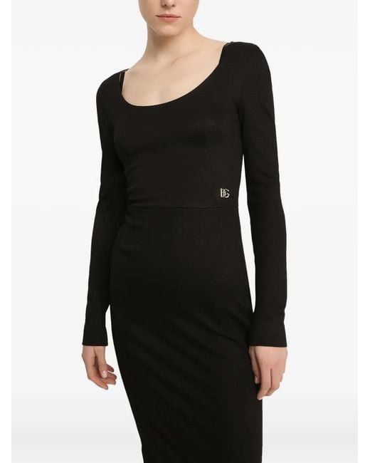 Dolce & Gabbana Black Dg-Logo Milano-Rib Midi Dress
