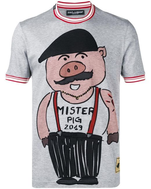 Dolce & Gabbana Gray Mister Pig T-shirt for men