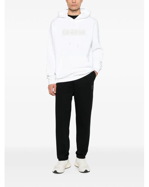 Calvin Klein White Logo-Patch Drawstring Hoodie for men