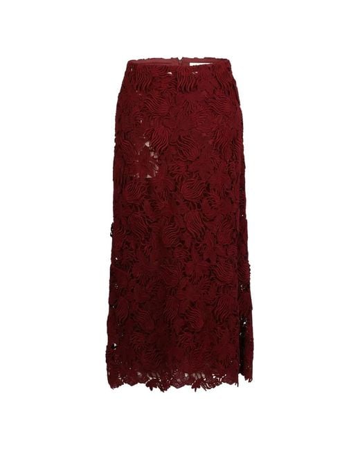 Valentino Garavani Purple Floral-Lace Midi Skirt
