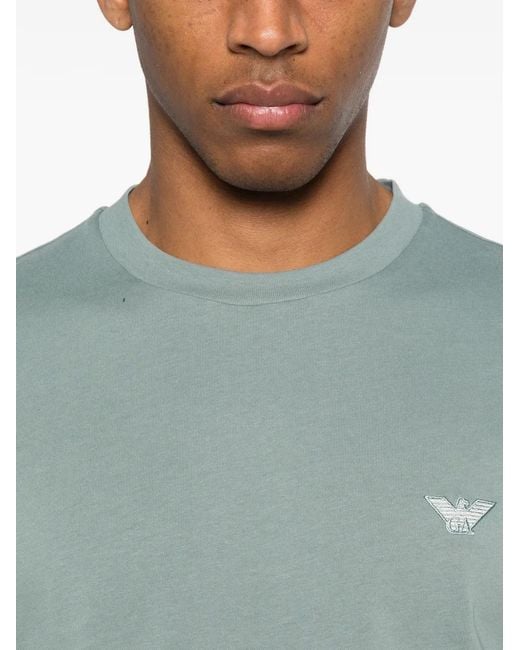 Emporio Armani Blue Eagle-Embroidery Crew-Neck T-Shirt for men