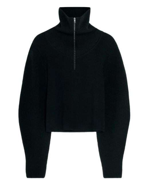 Pull Nervuré À Col Zippé Lemaire en coloris Black