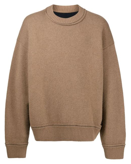 Sacai Brown Crew-Neck Logo-Plaque Jumper for men