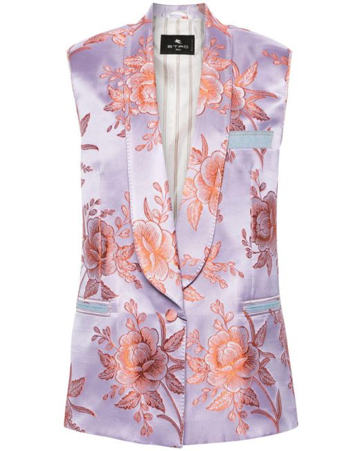 Etro Pink Floral-jacquard Sleeveless Blazer