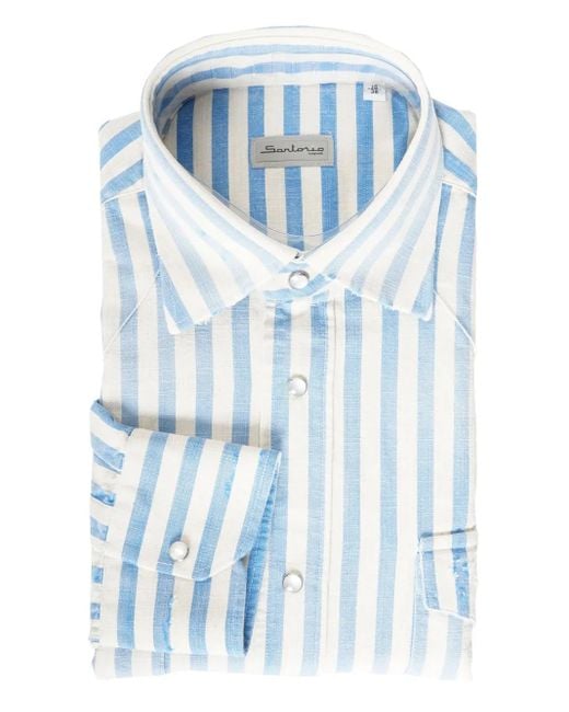 Sartorio Napoli Blue Jumbo Pinstripe Snap-Button Shirt for men