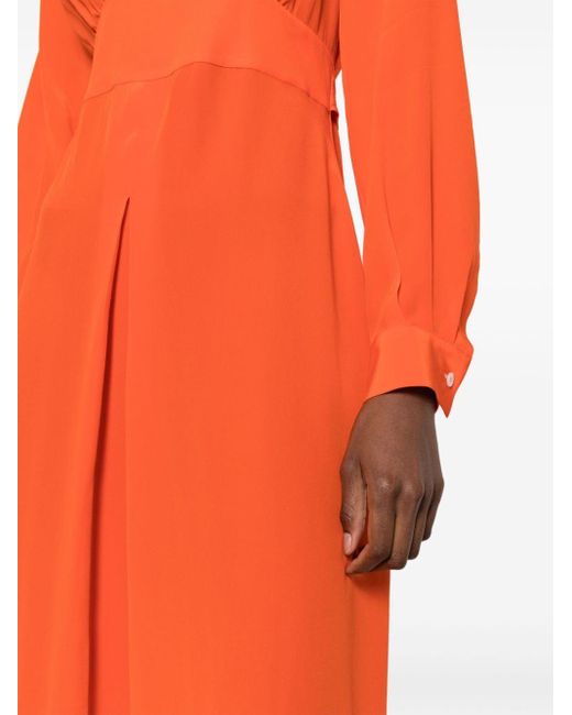 Robe mi-longue en soie à col v Kiton en coloris Orange