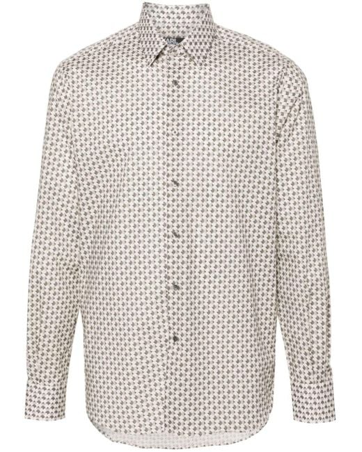 Karl Lagerfeld White Geometric-print Long-sleeve Shirt for men