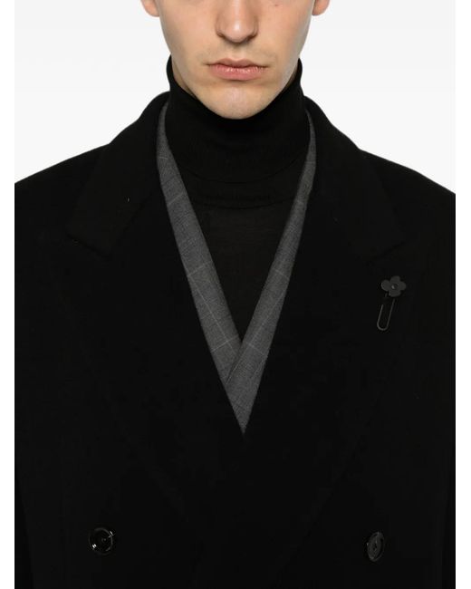 Lardini Black Double-Breasted Peaked-Lapel Coat for men