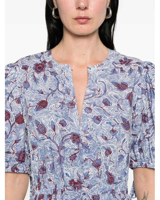 Ulla Johnson Blue Adriana Gathered Floral Midi Dress