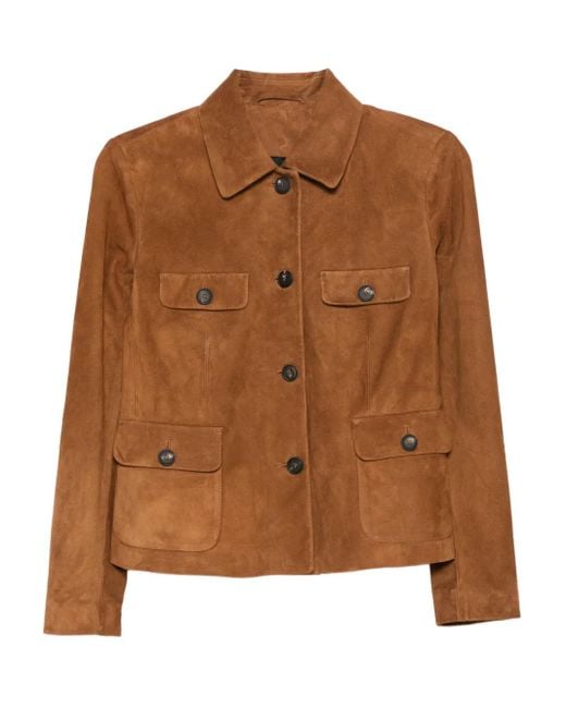 Tagliatore Brown Button-Front Suede Jacket