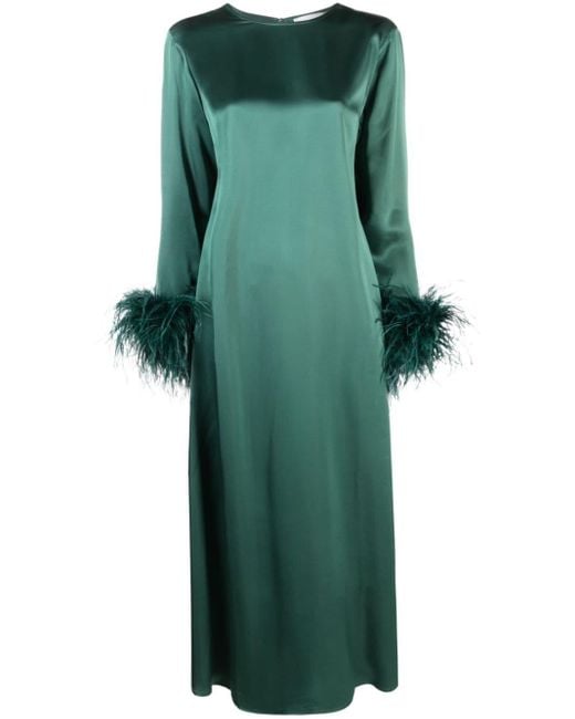 Sleeper Maxi-jurk Met Veren Cuffs in het Green