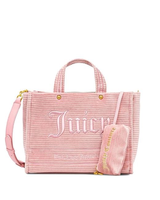 Juicy Couture Pink Embroidered Corduroy Tote Bag