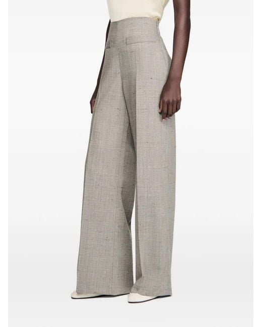 Sandro Gray Wide-Leg Checked Wool Trousers