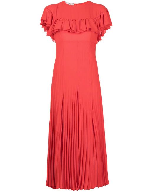 Philosophy Di Lorenzo Serafini Red Pleated-Hem Ruffle-Trim Dress